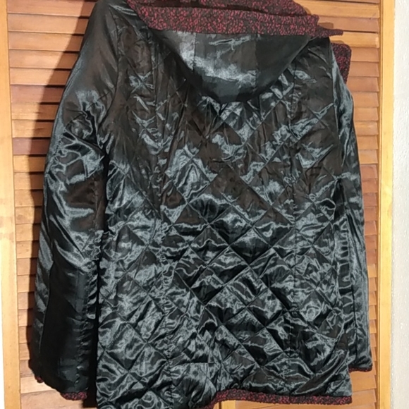 Red/Black Double-Breasted Teed coat Size Medium With Removable Hood - Picture 7 of 7